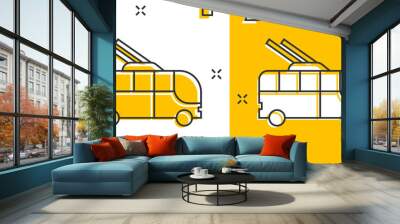 Trolleybus icon in comic style. Trolley bus cartoon vector illustration on white isolated background. Autobus vehicle splash effect business concept. Wall mural