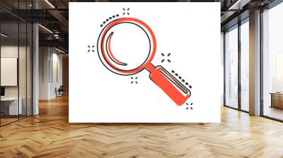 Vector cartoon loupe icon in comic style. Magnifier sign illustration pictogram. Search business splash effect concept. Wall mural