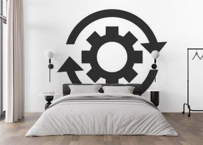 Workflow process icon in flat style. Gear cog wheel with arrows vector illustration on white isolated background. Workflow business concept. Wall mural