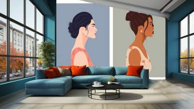 Set of diverse female face portraits of different ethnicity, hairstyles and ages. diversity. Women's empowerment movement. Wall mural