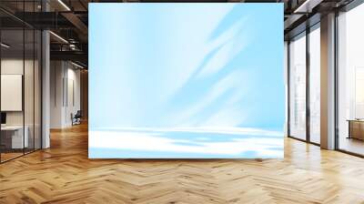 Abstract blue studio background for product presentation. Empty room with shadows of window and flowers and palm leaves . 3d room with copy space. Summer concert. Blurred backdrop. Wall mural