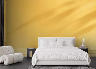 Abstract yellow color gradient studio background for product presentation. Empty room with shadows of window and flowers and palm leaves . 3d room with copy space. Summer concert. Blurred backdrop. Wall mural