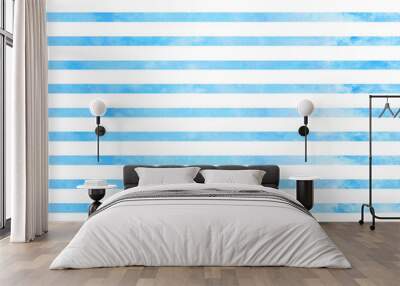 Watercolor blue stripes. Blue horizontal lines isolated on white background Wall mural