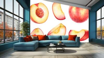 Watercolor peach fruit parts Wall mural