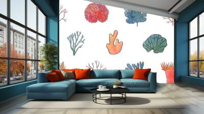 Under the sea is a collection of high-quality hand-drawn watercolor and line art pattern of underwater world, abstract shapes and abstract lines. Wall mural