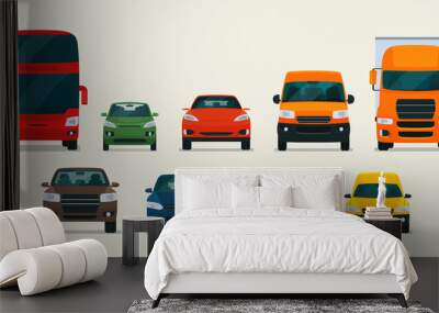 Big set of different models of cars. Vector flat style illustration. Wall mural