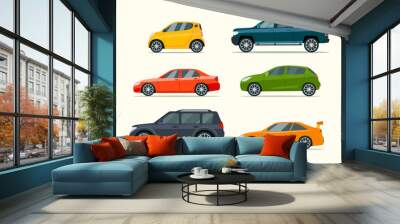 big set of of different models of cars. vector flat style illustration Wall mural