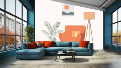 Comfortable chair, lamp and house plants. Scandinavian interior. Vector flat cartoon illustration Wall mural