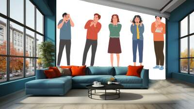 Different young  women and men in full height experiences fear, fright, stress. Flat style cartoon vector illustration. Wall mural