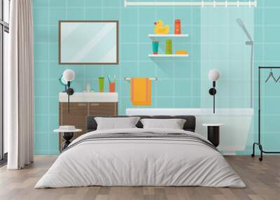 Modern bathroom interior. Flat vector illustration. Wall mural