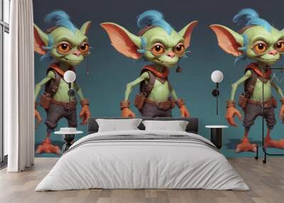 gizmo the gadget goblin a mischievous goblin who creat game concept cartoon Wall mural