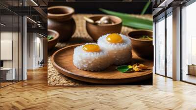 leonardo kino xl puto bumbong filipino kakanin traditional ric served aesthetically in a wooden plate and table Wall mural