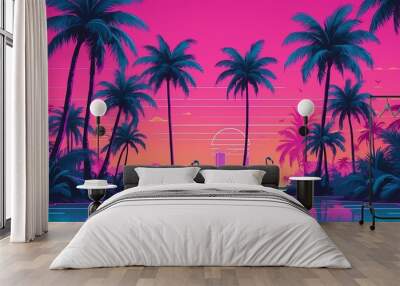 miami vice miami viceinspired background with neon pal Retro neon background theme Wall mural