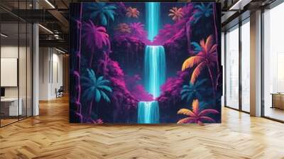 tropical waterfall retro neon Wall mural