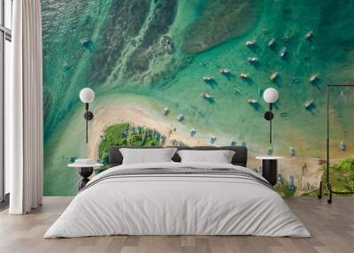 Aerial view of beautiful seascape with fishing boats  in the coast Wall mural