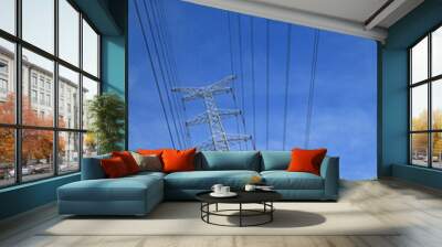 High-voltage electric line against blue sky Wall mural