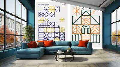 Abstract modern geometric posters. Vector patterns influenced by art deco and minimalism. Trendy geometric backgrounds for prints, covers, invitations or cards. Architectural and line art shape set. Wall mural