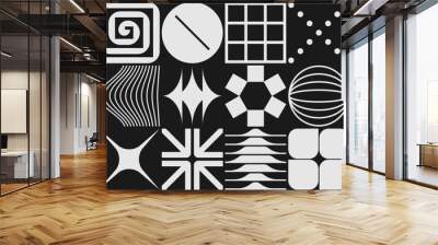 black geometric background with abstract and futuristic elements. Wall mural