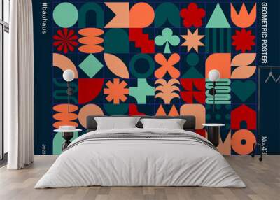 Geometric pattern with primitive shapes and symbols. Abstract modern background, cover, poster, card or print, influenced by Bauhaus, Neo Geo art, Swiss design and Mid Century art. Wall mural