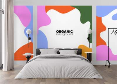 Hand drawn abstract colorful background set. Modern cards with creative trendy fluid shapes, doodle organic elements. Contemporary minimalist covers. Colored flat vector illustrations. Wall mural