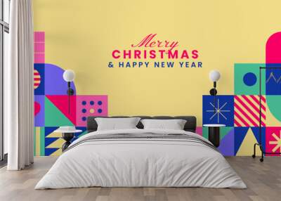 Joyful abstract geometric banner. Modern colorful seamless pattern. Merry Christmas vector illustration. Winter holidays. Decorative header for Xmas. Happy new year. Mosaic background. Wall mural