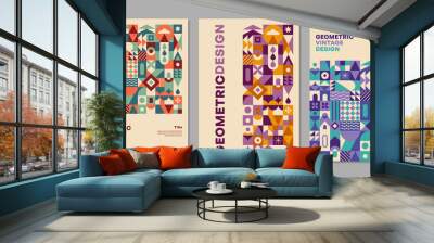 Modern posters design layout with abstract vector geometric colorful shapes. City pattern design for prints and covers. Wall mural