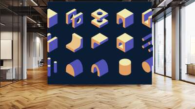 set of architectural isometric blocks Wall mural