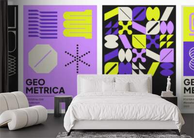 set of modernist abstract geometric vector posters with trendy minimalist isolated shapes Wall mural