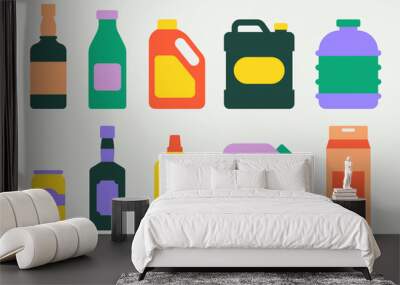 Set of various flat vector illustrations of bottles and jerrycans Wall mural