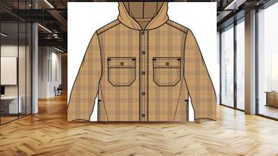 KID WEAR JACKET WITH HOOD PLAID PATTERN VECTOR Wall mural