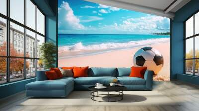 A soccer ball on the beach with copy space for text, a summer vacation concept Wall mural