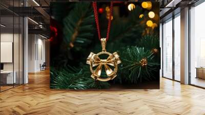 A yellow gold Christmas bow wreath pendant necklace UHD Wallpaper Wall mural