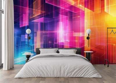 Abstract banner high technology pattern , geometric neon colorful shapes over black background. Digital tech. Modern futuristic, engineering, science, technology wallpaper. Hi tech digital connection Wall mural