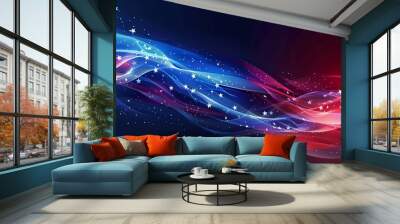 Abstract red and Blue Waves with stars Background, Flowing red and blue stars and stripes american flag themed banner, Vector Illustration Wall mural