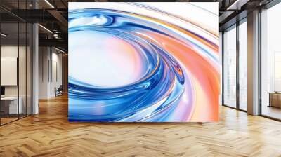 Curved glass spiral in blue and orange background banner, abstract 3D curved transparent glass spiral, AI generated Wall mural