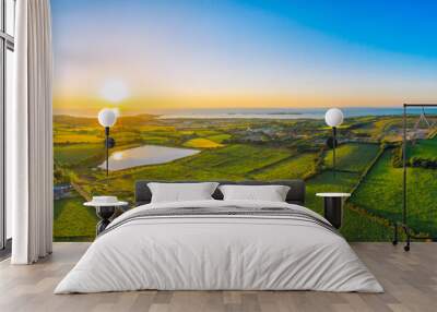 aerial panoramic view of summer countryside sunset,Northern Ireland Wall mural