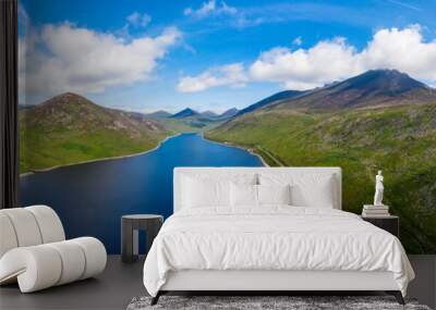 aerial panoramic view of sunset reservoir in mourne mountain area ,Northern Ireland Wall mural