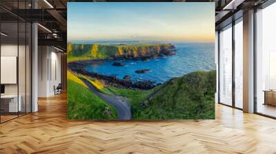 flight Panorama view of Giants causeway coastline on sunset time Northern Ireland Wall mural