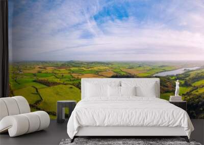 panorama aerial  view  of sunny winter countryside in Downpatrick,Northern Ireland Wall mural