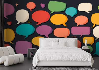 Bubble speech in cartoon style. Set of isolated colorful balloon icon. Flat vector illustration for design Wall mural