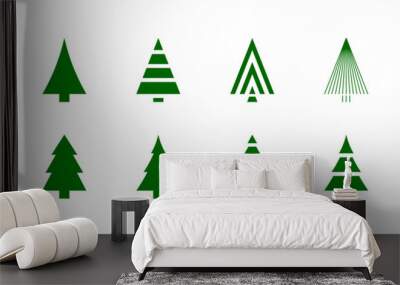 Christmas tree set green icons. X-mas sign simbol, fir tree silhouettes. Vector isolated flat illustration for holiday design Wall mural