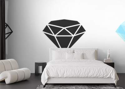 Diamond set icon in flat. Gem logo isolated illustration. Crystal on white background. Vintage vector Wall mural