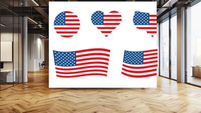 Flag USA set isolated icon. America holidays.  4 july banner  in flat style. Veteran day and Memorial day vector illustration Wall mural