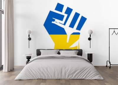 Human fist Ukraine flag. Stop war Russia and Ukraine. Pray for Ukraine. Vector isolated illustration Wall mural