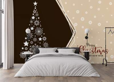 Merry Christmas festival template with a Christmas tree in the illustrated background  Wall mural