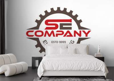 SE letter logo design with pipes and gears, suitable for the plumbing, engineering, construction, and many more industries. Wall mural