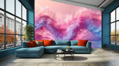 Pink background with a splash of water, pink and blue water splash, wave of splashing water, water gulf, pink flowing water Wall mural