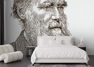 Portrait of Charles Darwin, historic scientist with long beard, after antique engraving from 19th century Wall mural