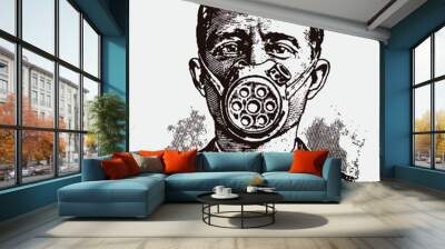 Portrait of man from 19th century wearing antique face mask or respirator Wall mural