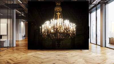 Chandelier with candles in the Kazan Cathedral. Wall mural